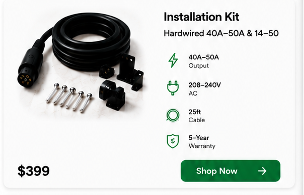 EVGREEN EV Charger Installation Kit — Hardwired 40A-50A & 14-50